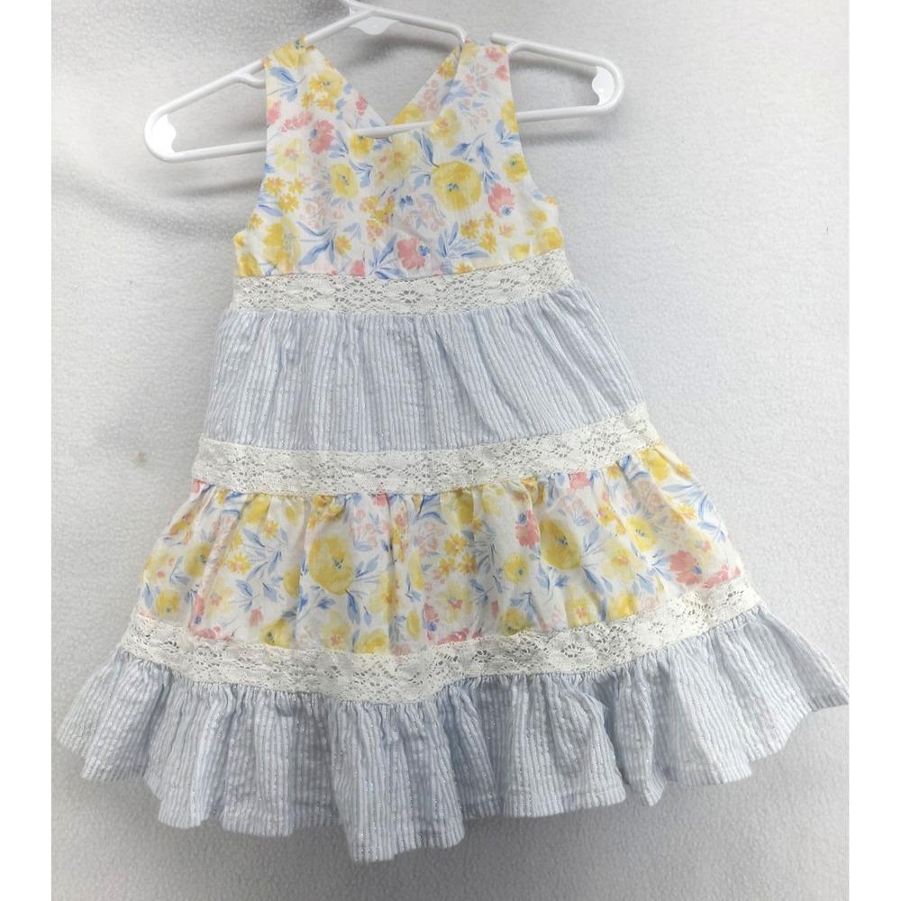 Tommy Bahama Dress Toddler Girls 12 Month Ruffle Blue Colorful White Tiered Lace